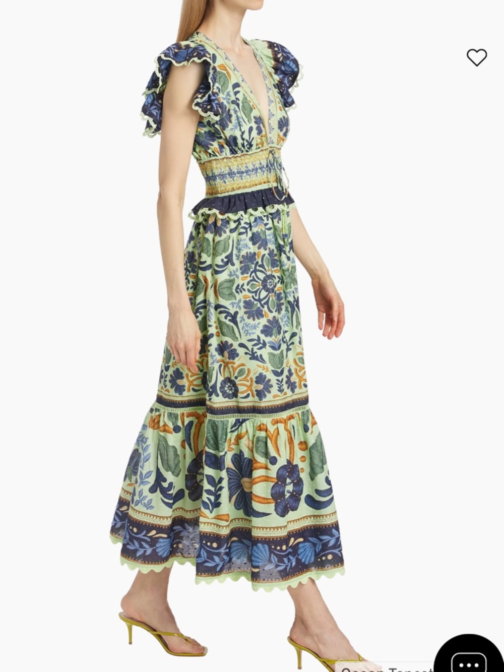 FARM Rio Mint Green and Navy Cotton Floral Maxi Dress - Picture 2 of 4